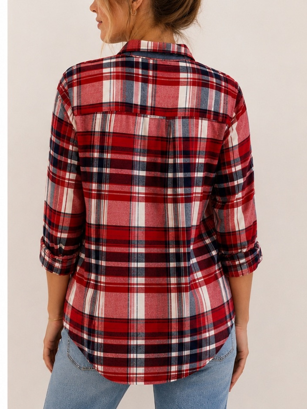 Tommy Hilfiger Women’s S Petite Plaid Flannel Shirt Red 100% Cotton Button Up - Picture 2 of 10